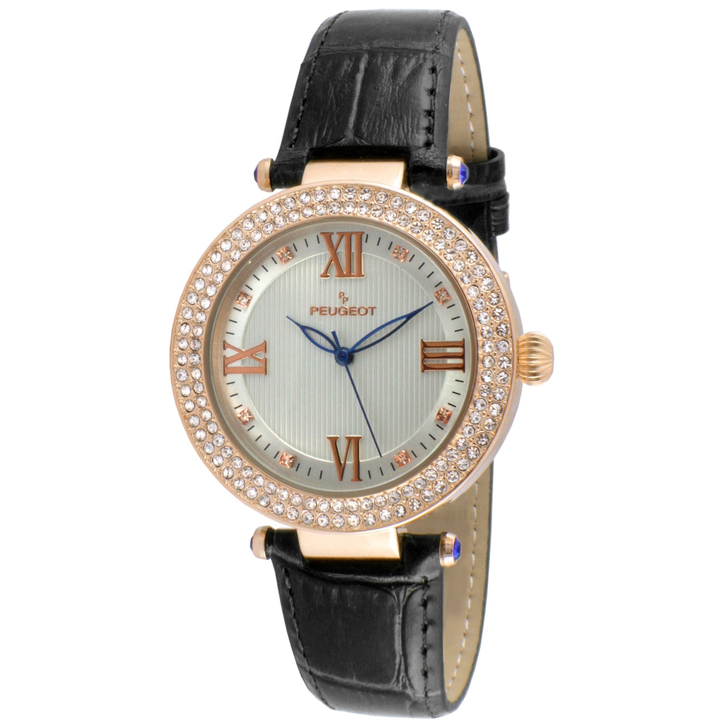 Women's 38mm Black Watch Crystal Bezel Leather Strap