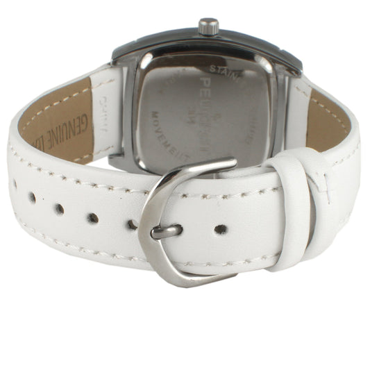Women's 32mm White Crystal Bezel Leather Strap Watch