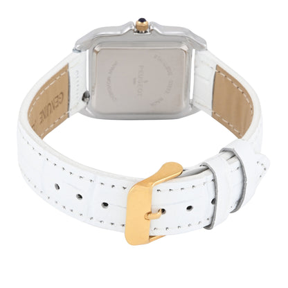 Women's Watch 36mm Square Tank Shape White Leather Strap Watch