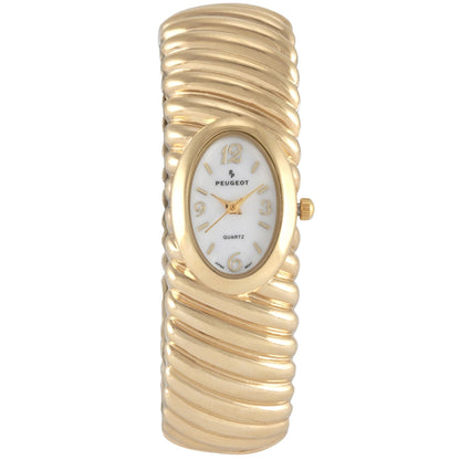 Women¡¯s 14K Gold Plated Oval Dial Cuff Bangle Watch with Textured Bracelet