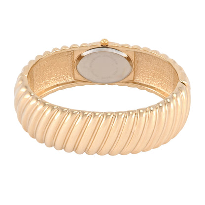 Women¡¯s 14K Gold Plated Oval Dial Cuff Bangle Watch with Textured Bracelet