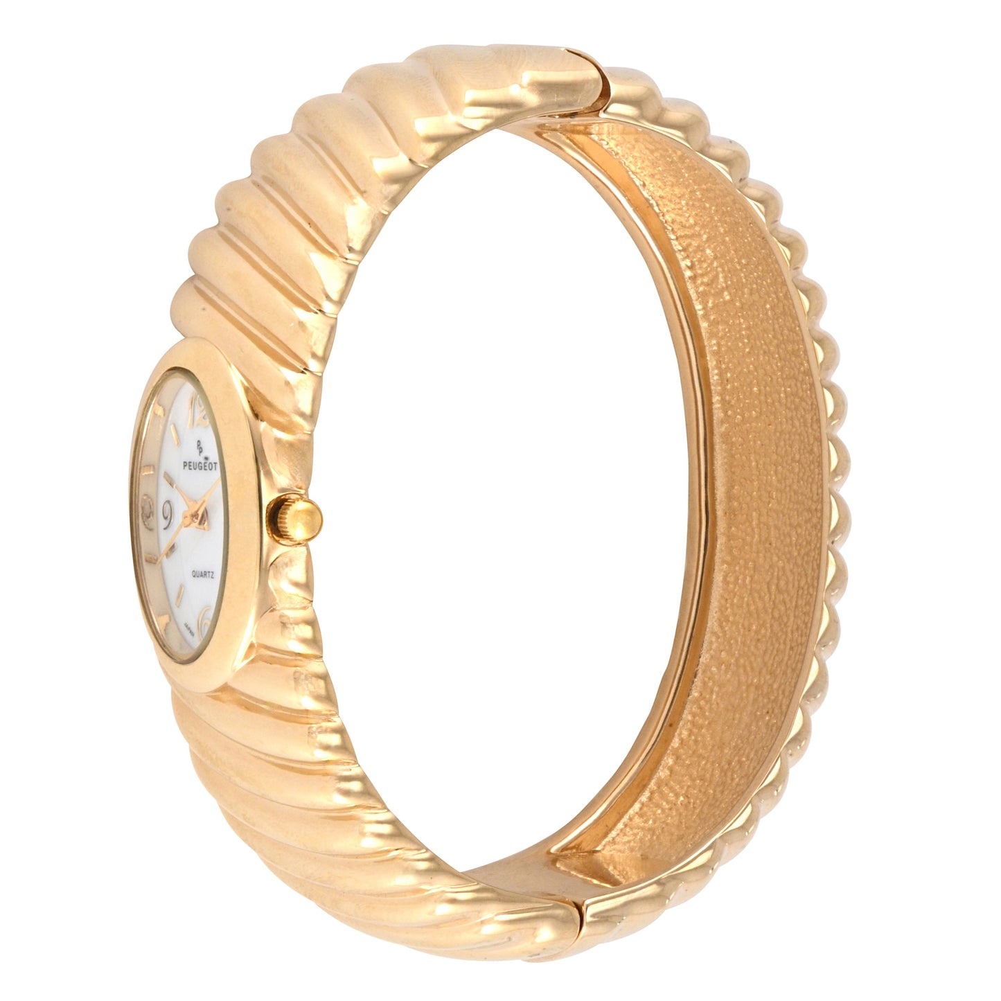 Women¡¯s 14K Gold Plated Oval Dial Cuff Bangle Watch with Textured Bracelet