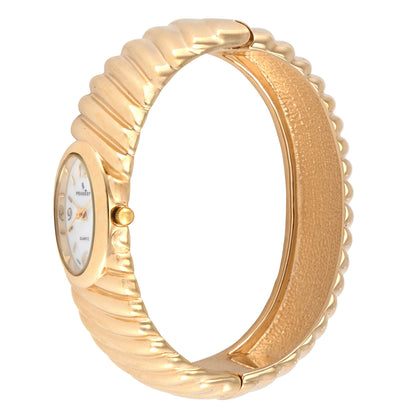 Women¡¯s 14K Gold Plated Oval Dial Cuff Bangle Watch with Textured Bracelet