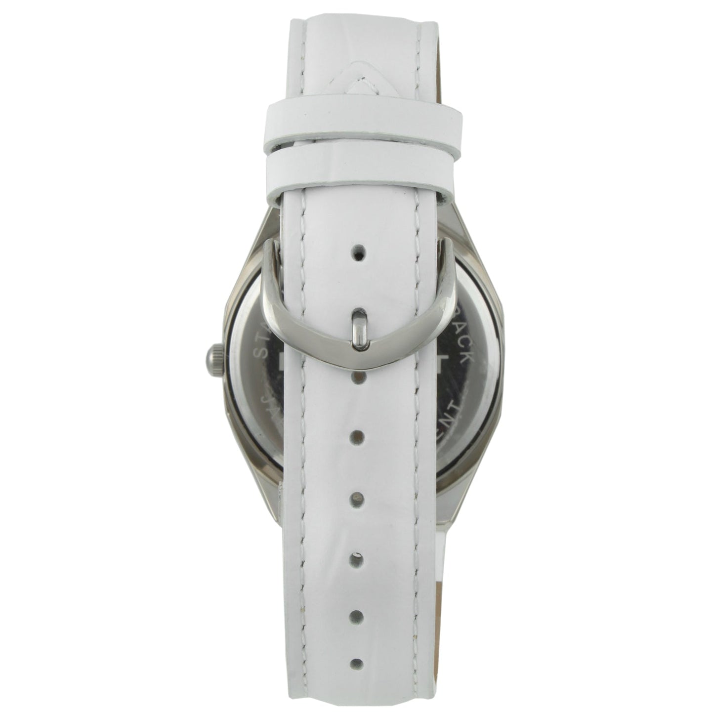 Women's 37mm White Watch with Crystal Bezel Leather Band