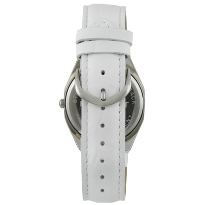Women's 37mm White Watch with Crystal Bezel Leather Band