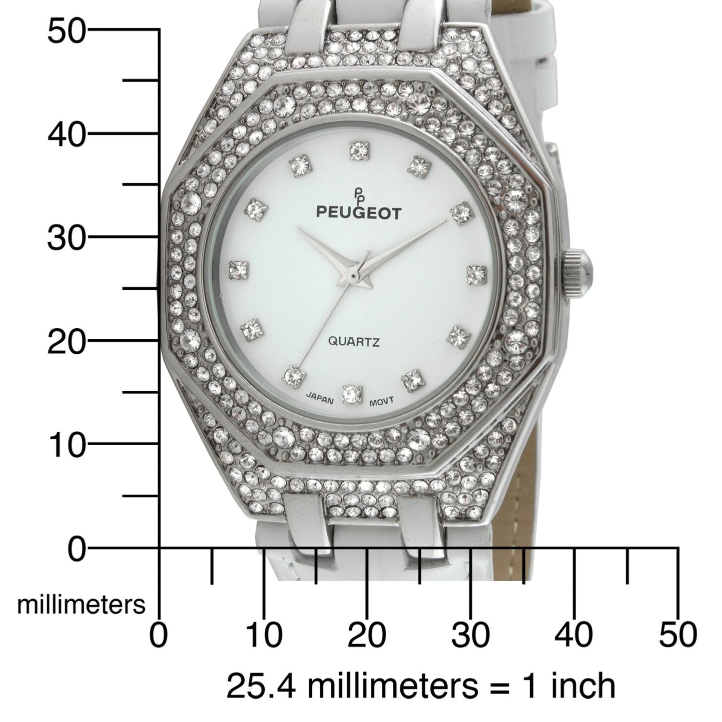 Women's 37mm White Watch with Crystal Bezel Leather Band
